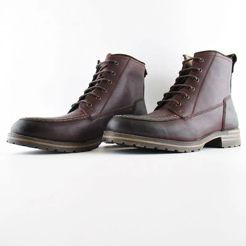 Lucky Brand Mens Brown Garrison Leather Rugged Lace-up Rubber Sole Moc Toe Boot