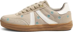 LUCKY STEP Women Classic Retro Tennis Sneakers Fashion Gum Sole Skate Casual Walking Shoe Anti Slip Floral Embroidery Comfortable Trainers