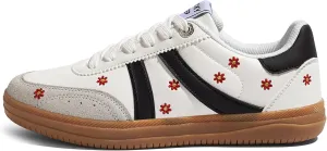 LUCKY STEP Women Classic Retro Tennis Sneakers Fashion Gum Sole Skate Casual Walking Shoe Anti Slip Floral Embroidery Comfortable Trainers