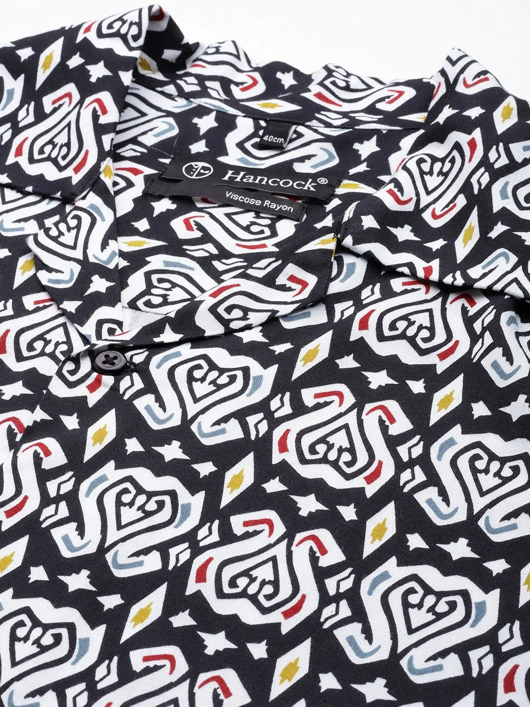 Men Black Printed Viscose Rayon Regular Fit Casual Shirt