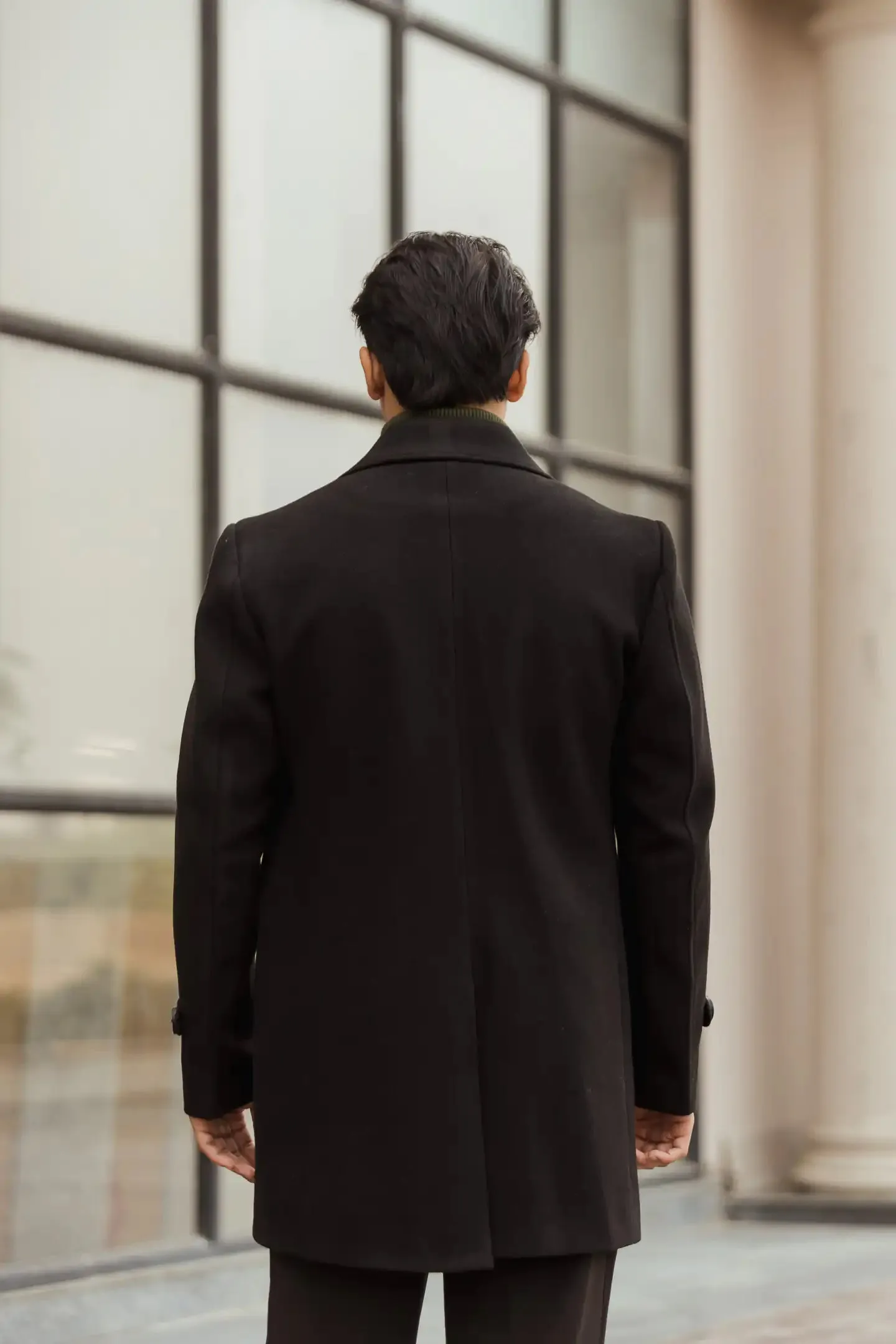 Men Long Coat Solid Weave