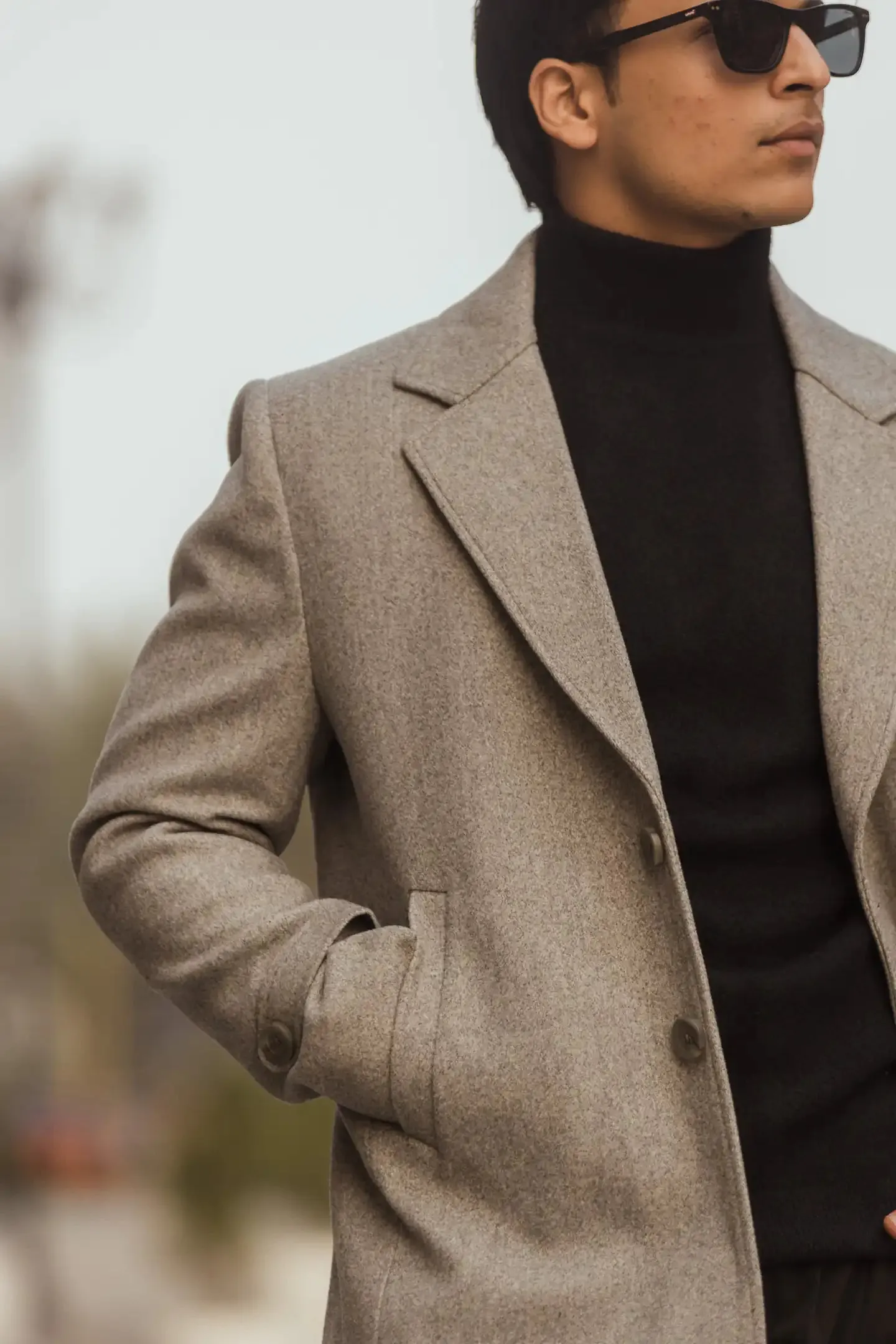 Men Long Coat Solid Weave