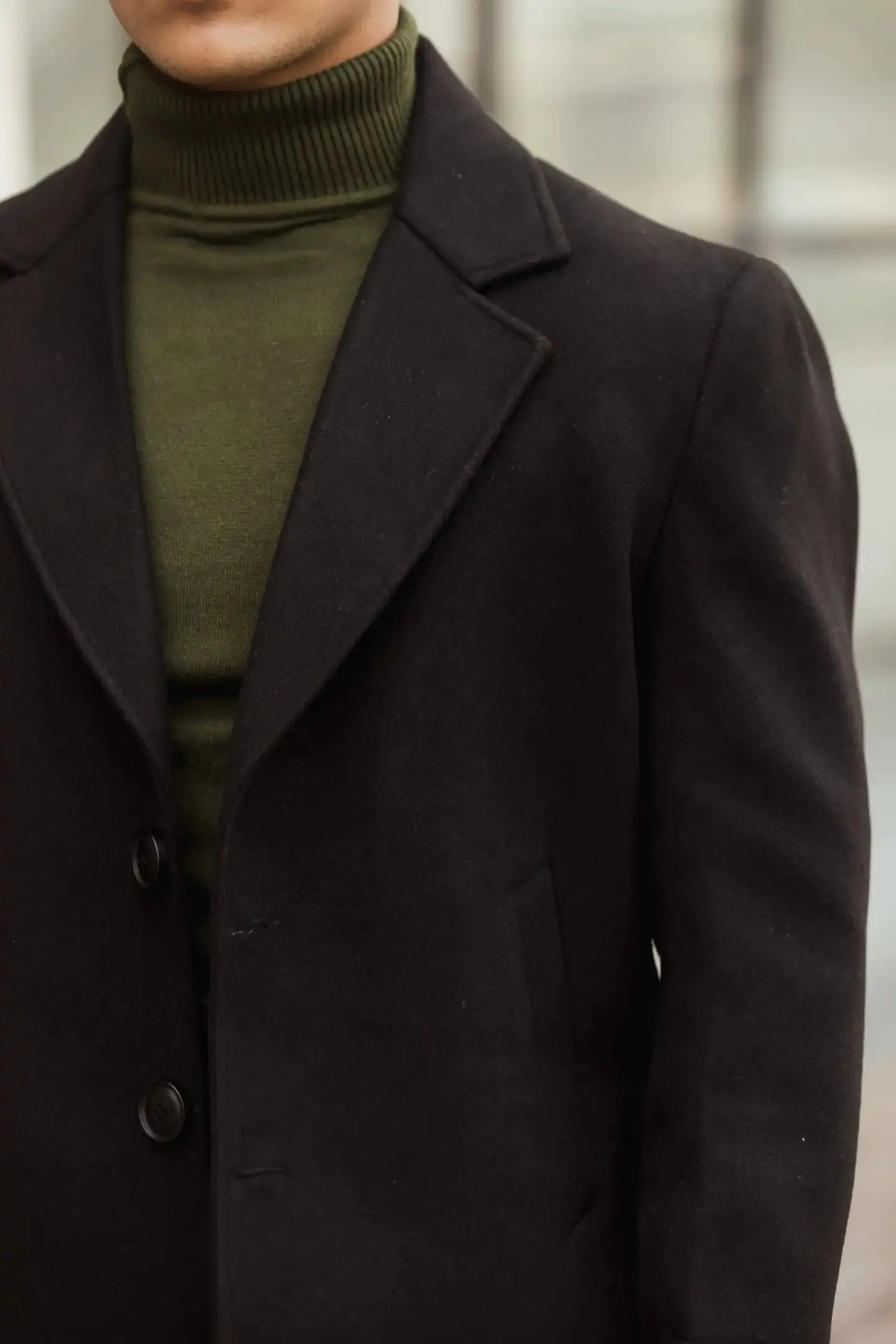 Men Long Coat Solid Weave
