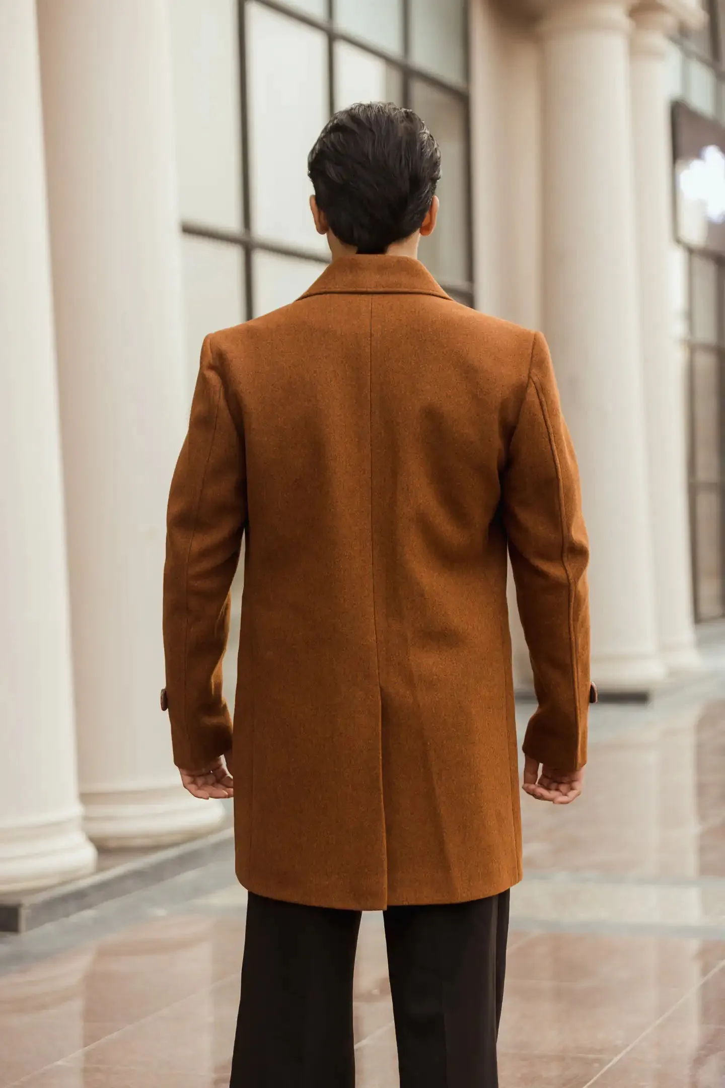 Men Long Coat Solid Weave