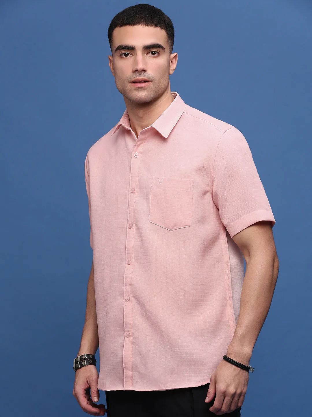 Men Peach Solid Slim Fit Shirt