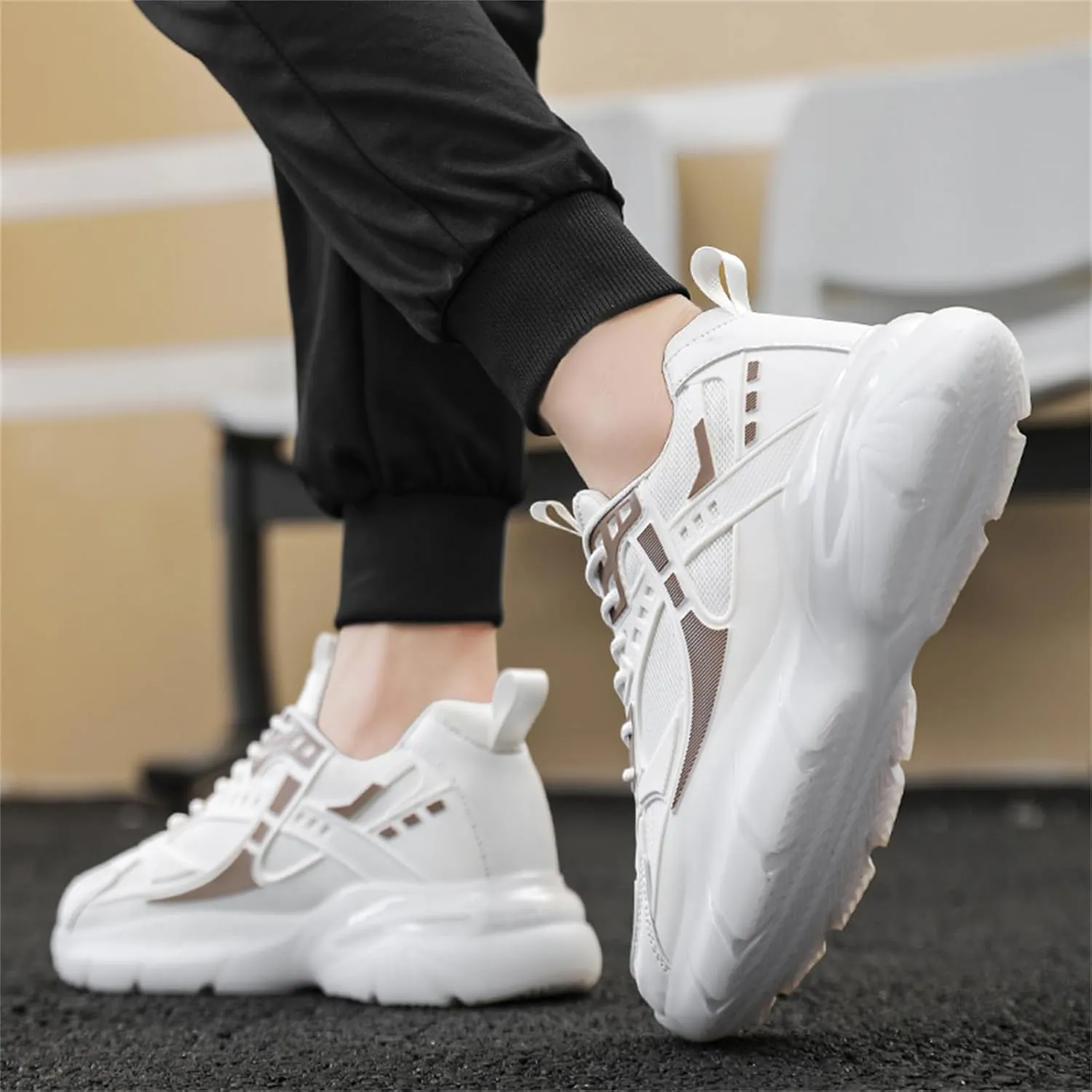 Mens Fashion Breathable Mesh Lace Up Chunky Sneakers Platform Non Slip Workout Walking Shoes Casual Running Dad Shoes