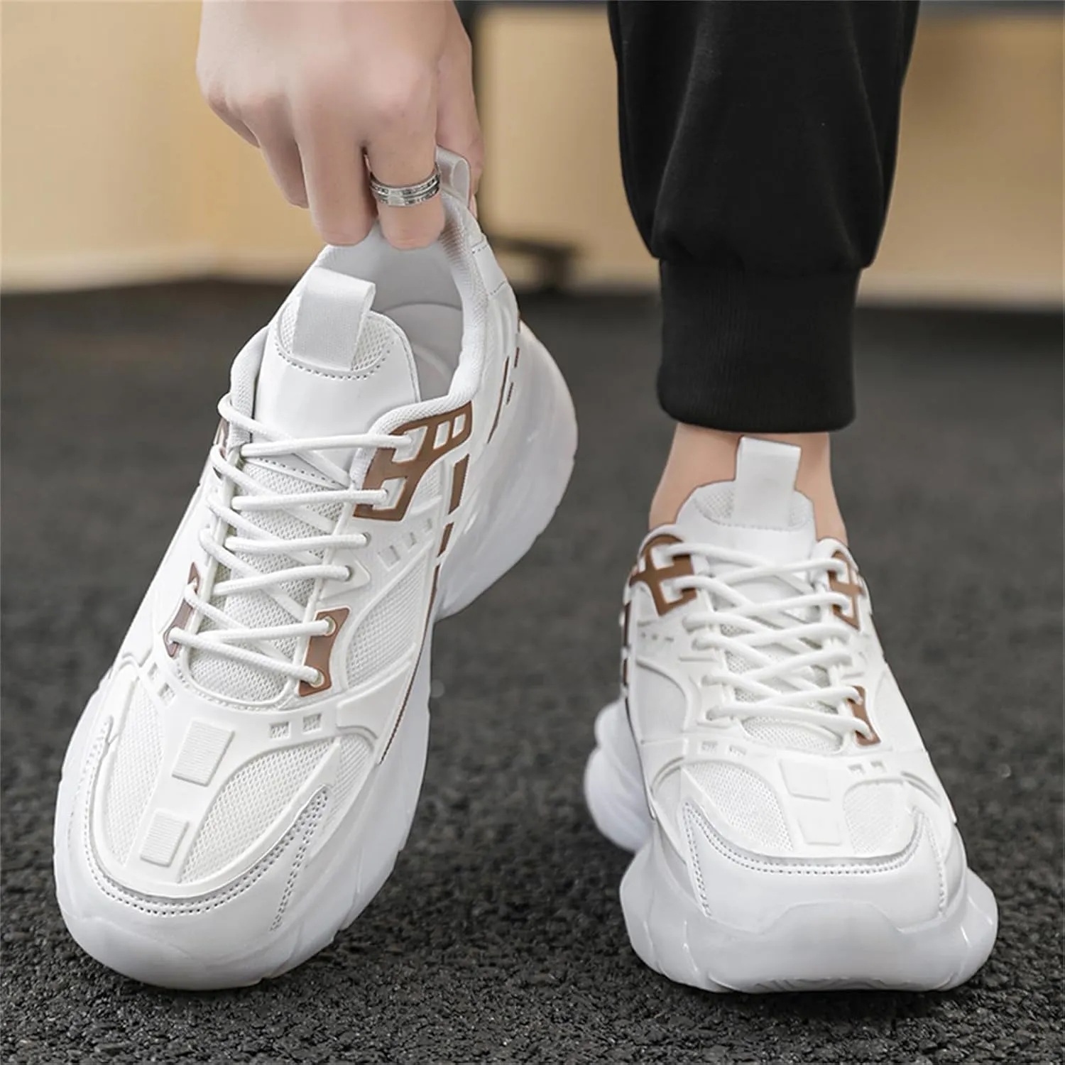 Mens Fashion Breathable Mesh Lace Up Chunky Sneakers Platform Non Slip Workout Walking Shoes Casual Running Dad Shoes