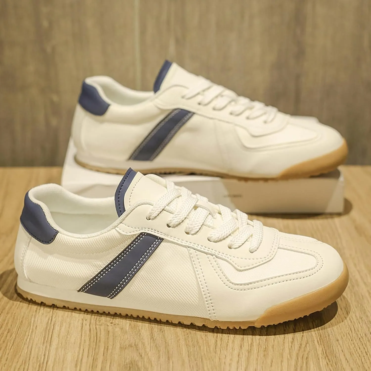 Mens Fashion Breathable Suede Leather Lace Up Flats Sneakers Low Top Vintage Non Slip Round Toe Walking Daily Tennis Skate Shoes