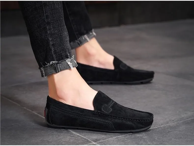 Men's Loafers Faux Leather Stitching Details Suede Vamp Rubber Sole Flat Heel Comfortable Lightweight Classic Fashion Slip On