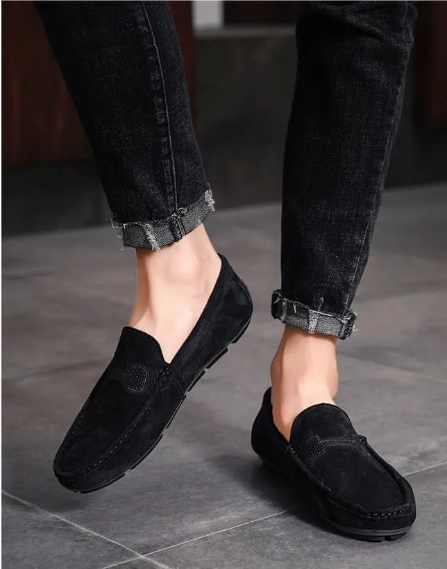 Men's Loafers Faux Leather Stitching Details Suede Vamp Rubber Sole Flat Heel Comfortable Lightweight Classic Fashion Slip On