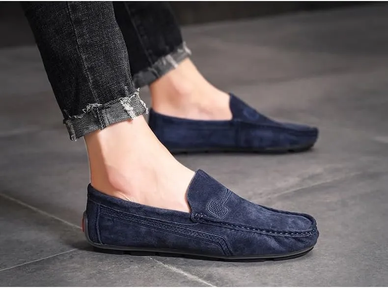 Men's Loafers Faux Leather Stitching Details Suede Vamp Rubber Sole Flat Heel Comfortable Lightweight Classic Fashion Slip On