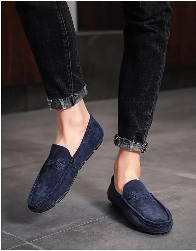 Men's Loafers Faux Leather Stitching Details Suede Vamp Rubber Sole Flat Heel Comfortable Lightweight Classic Fashion Slip On