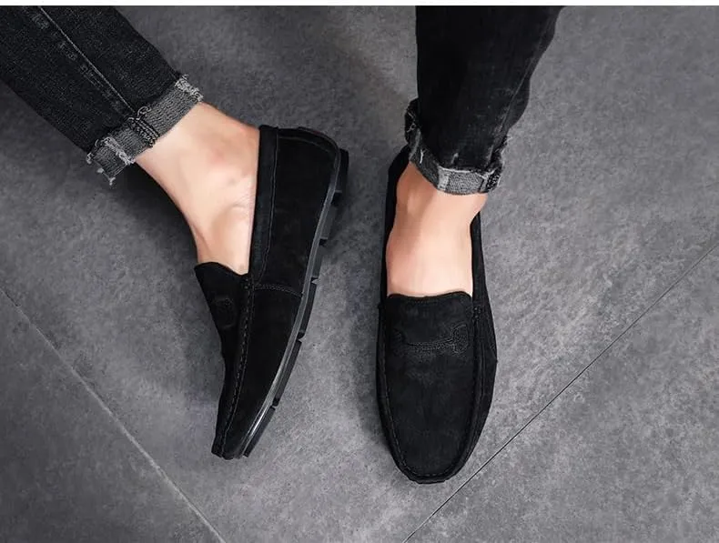 Men's Loafers Faux Leather Stitching Details Suede Vamp Rubber Sole Flat Heel Comfortable Lightweight Classic Fashion Slip On