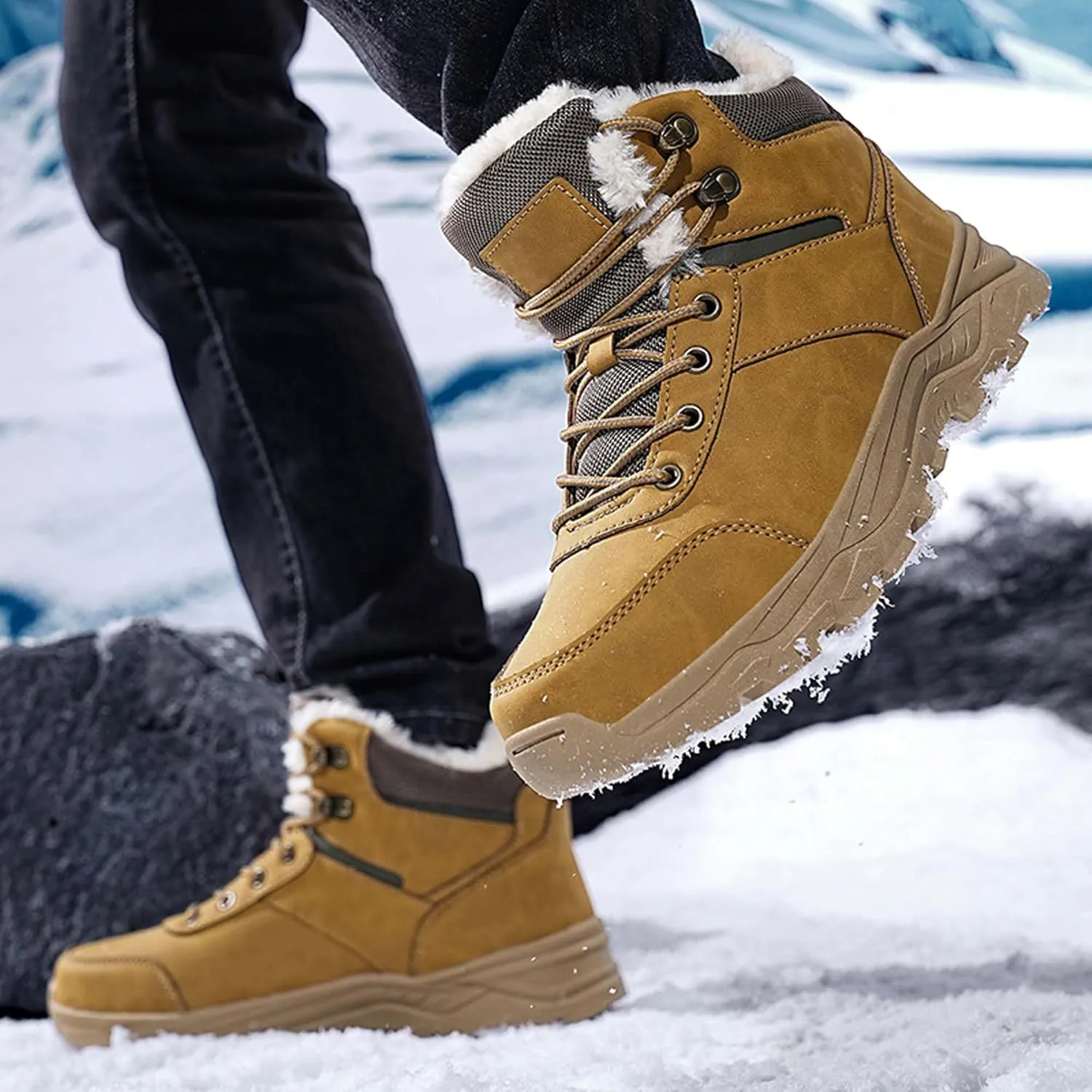 Men's Snow Boots Winter Warm Hiking Ankle Boots Outdoor Non-Slip Hiking Boots Fur Lined Warm Casual Winter Work Boots-Men's Large Size-6-14 US Size