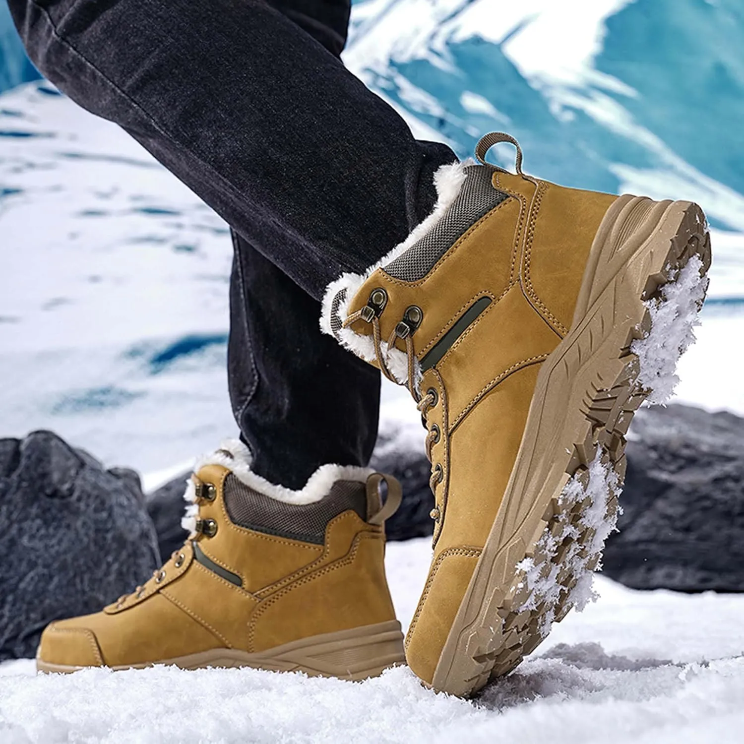 Men's Snow Boots Winter Warm Hiking Ankle Boots Outdoor Non-Slip Hiking Boots Fur Lined Warm Casual Winter Work Boots-Men's Large Size-6-14 US Size