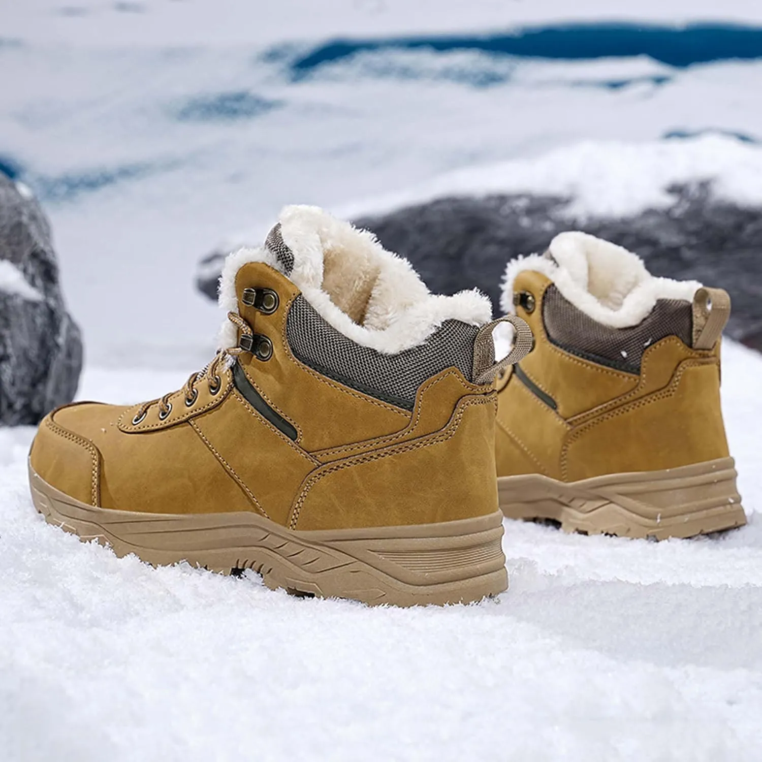 Men's Snow Boots Winter Warm Hiking Ankle Boots Outdoor Non-Slip Hiking Boots Fur Lined Warm Casual Winter Work Boots-Men's Large Size-6-14 US Size