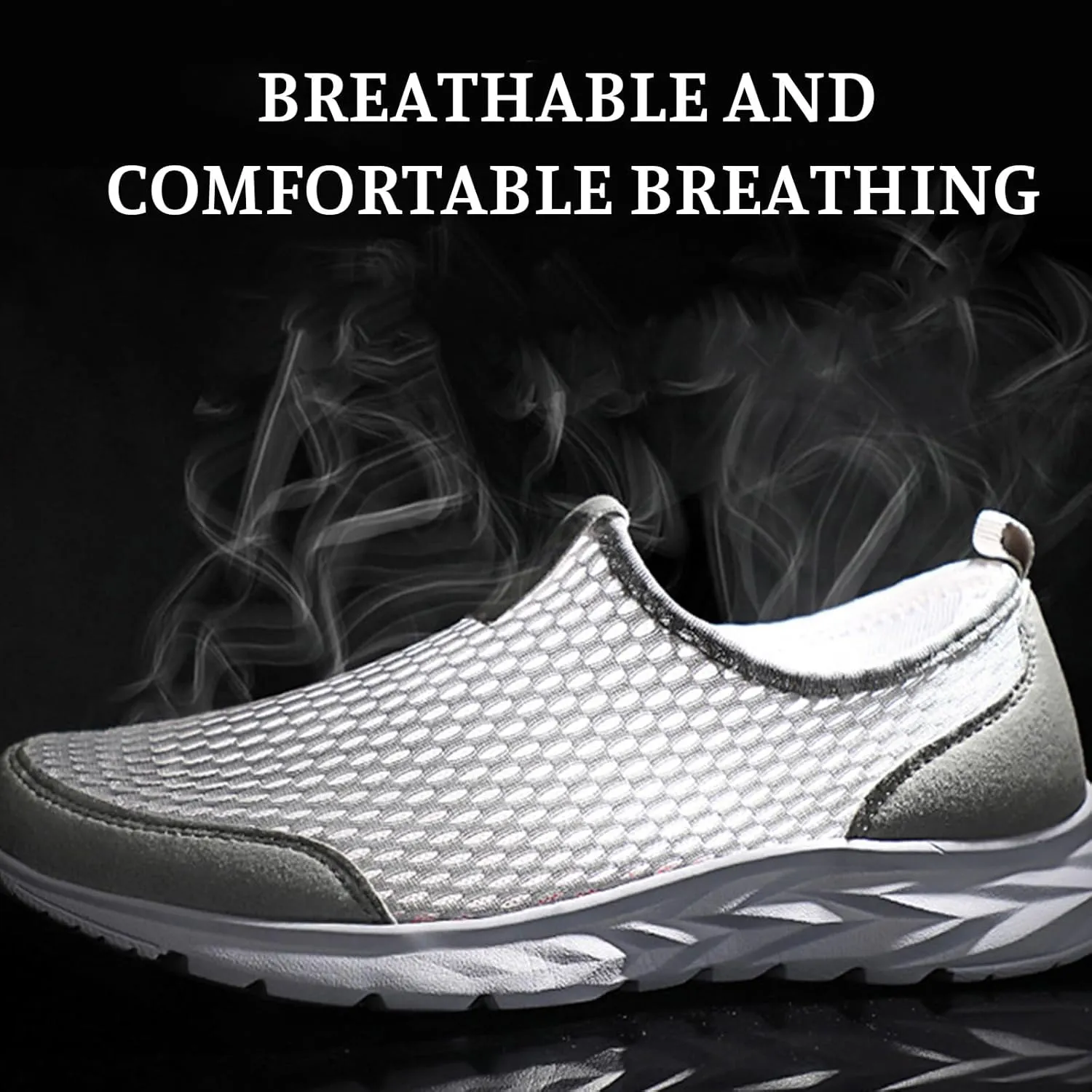 Mens Walking Running Shoes Arch Support Mesh Non Slip Shoes Lightweight Soft No Lace Shoe Casual Breathable Comfortable Classic Basic Sneakers Seasonal Hollowed Out Tennis Outdoor Beach Sports Flats