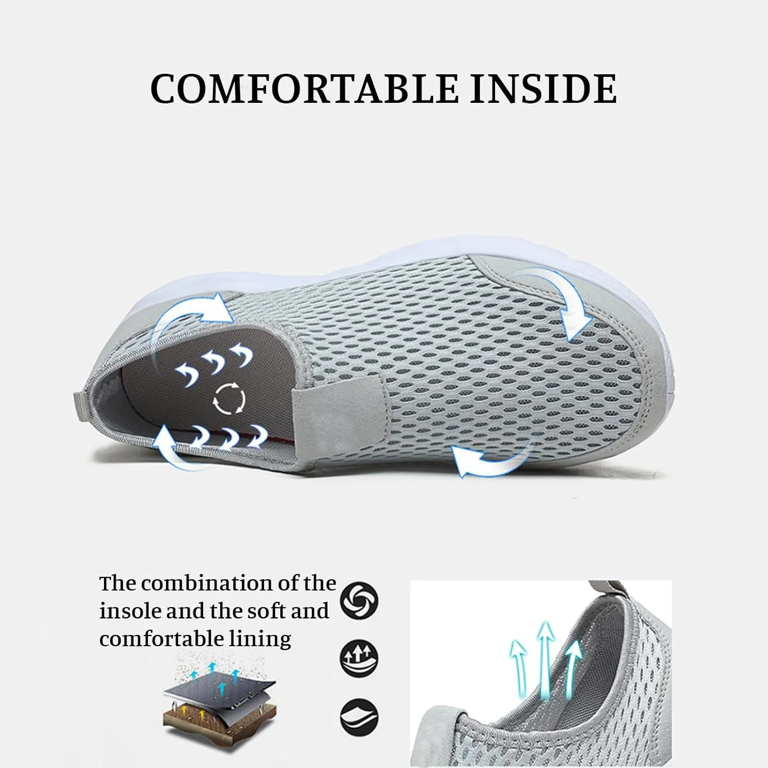 Mens Walking Running Shoes Arch Support Mesh Non Slip Shoes Lightweight Soft No Lace Shoe Casual Breathable Comfortable Classic Basic Sneakers Seasonal Hollowed Out Tennis Outdoor Beach Sports Flats