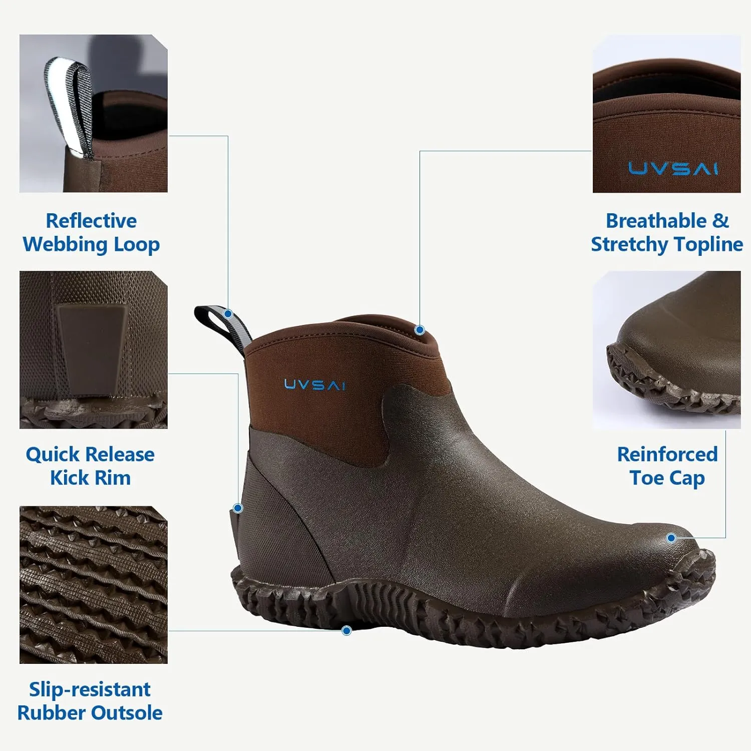 Men's Waterproof 5.3-inch Ankle High Garden Shoes Rain Boots Slip-On Footwear for Gardening Farming Lawn Care Yard Work