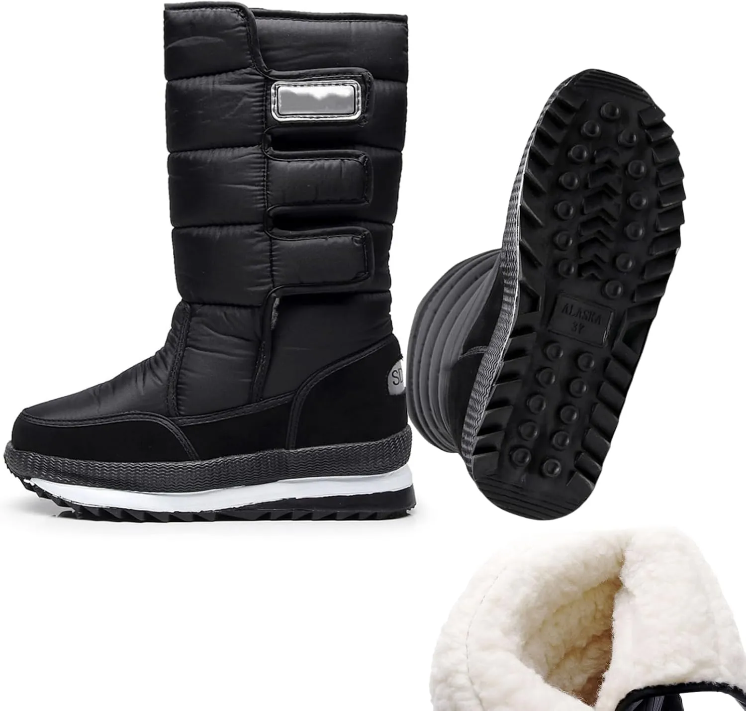 Men's Winter Snow Boots Waterproof Lightweight Warm Fashion Mid Calf Boot (black, Adult, Men, 13, Numeric, US Footwear Size System, Wide)