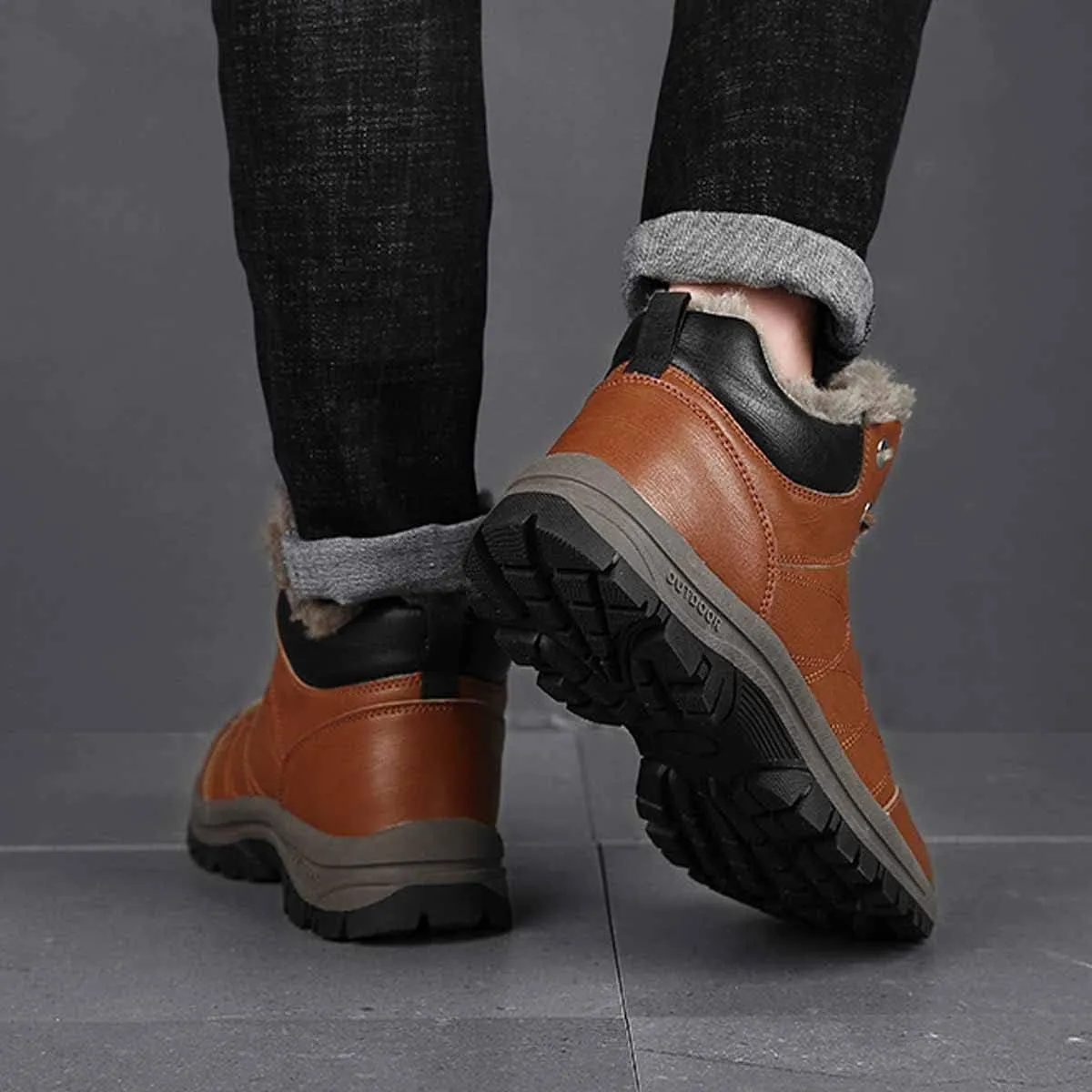 MSYINGL Men Waterproof Hiking Boot Shoes,Warm Plus Velvet Thick Cotton Short Shoes,high-top Casual Hiking Shoes