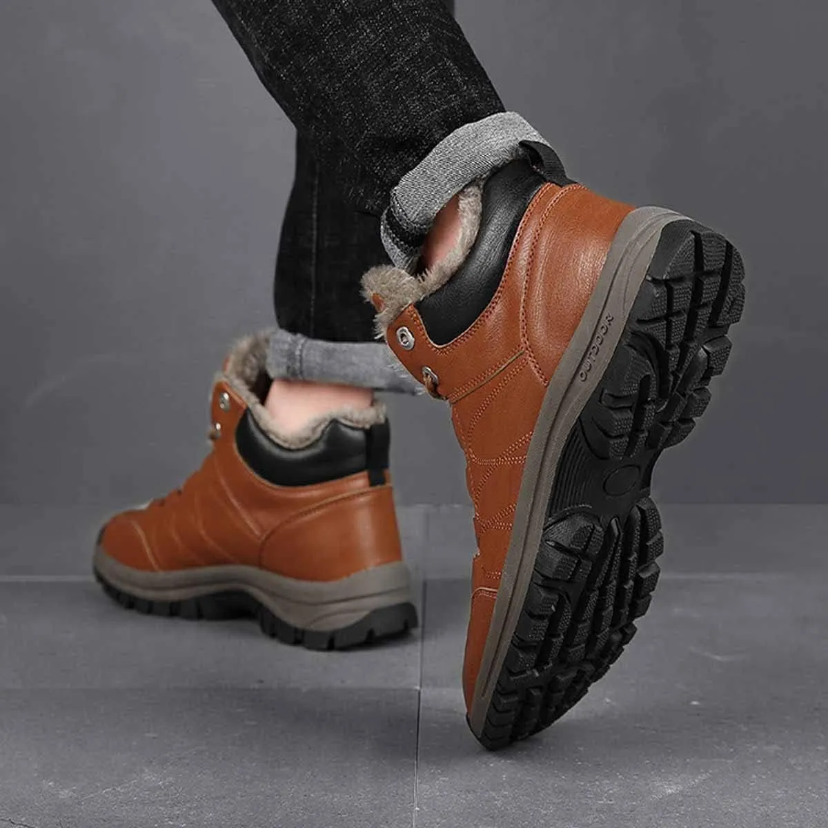 MSYINGL Men Waterproof Hiking Boot Shoes,Warm Plus Velvet Thick Cotton Short Shoes,high-top Casual Hiking Shoes