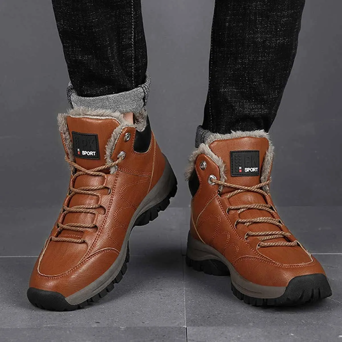 MSYINGL Men Waterproof Hiking Boot Shoes,Warm Plus Velvet Thick Cotton Short Shoes,high-top Casual Hiking Shoes