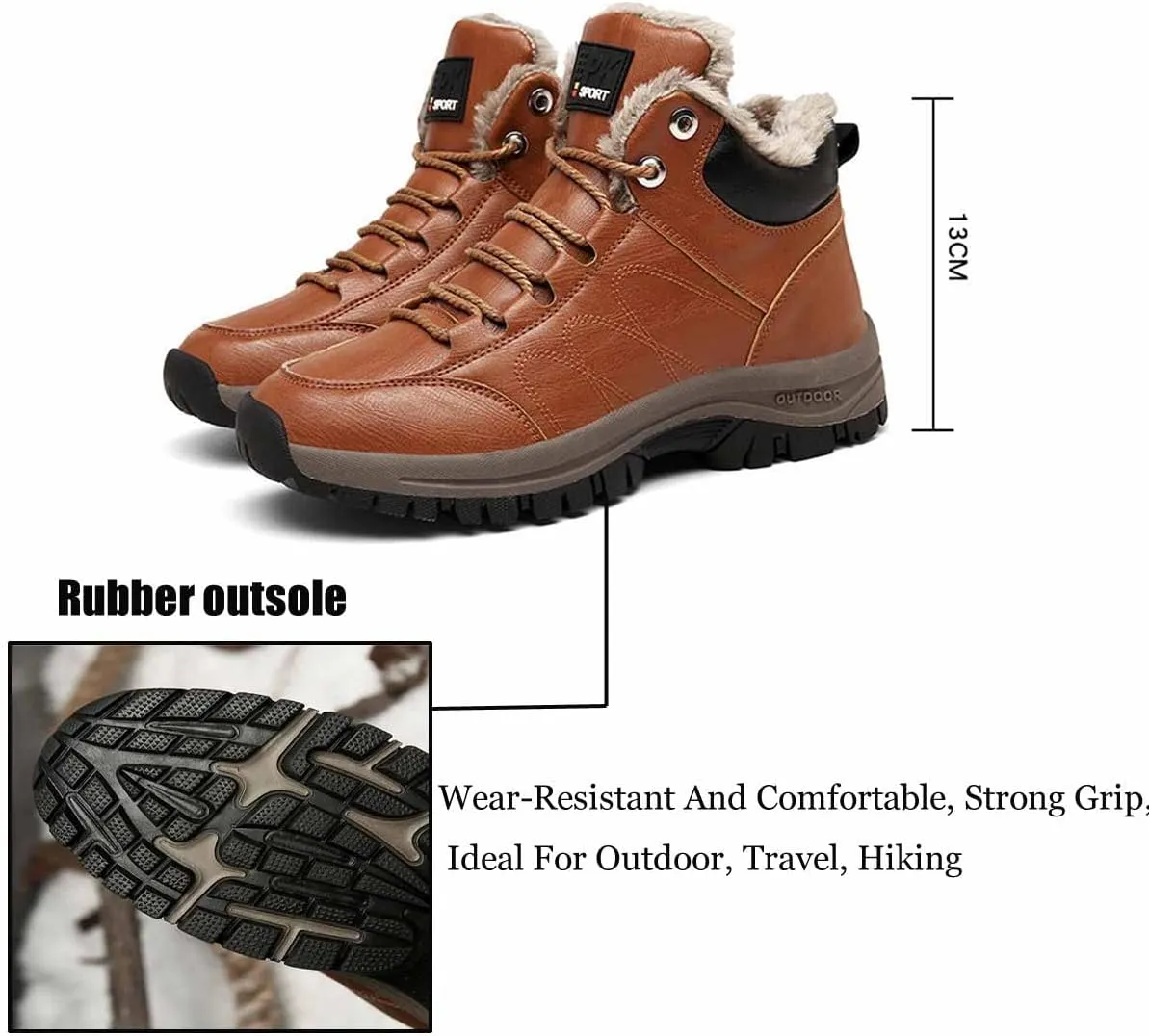 MSYINGL Men Waterproof Hiking Boot Shoes,Warm Plus Velvet Thick Cotton Short Shoes,high-top Casual Hiking Shoes