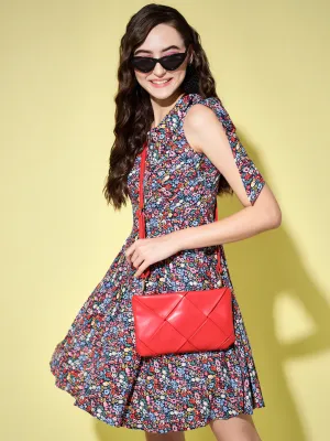 Multi Printed Tie-up Strap Dress