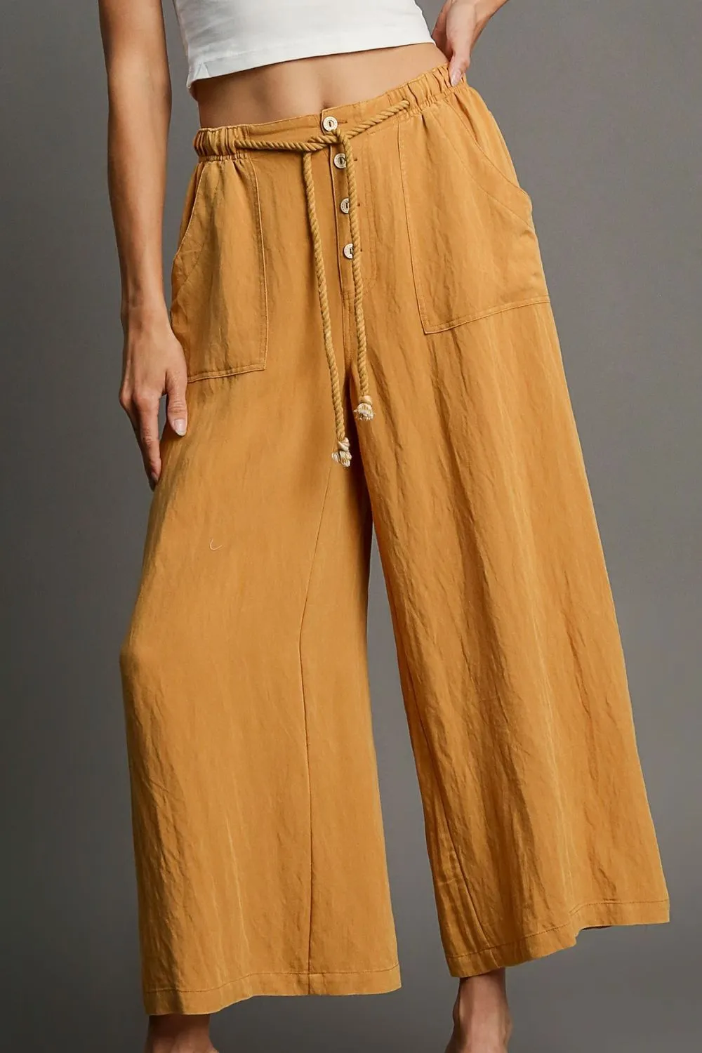 Mustard Rope Drawstring Wide-Leg Pants