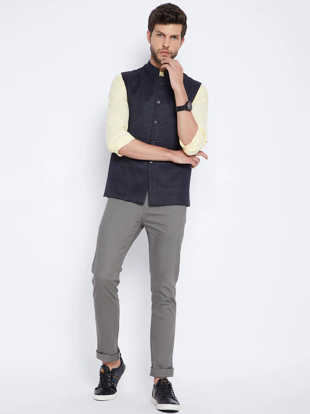 Navy Blue Mandarin Waistcoat