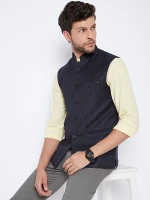 Navy Blue Mandarin Waistcoat
