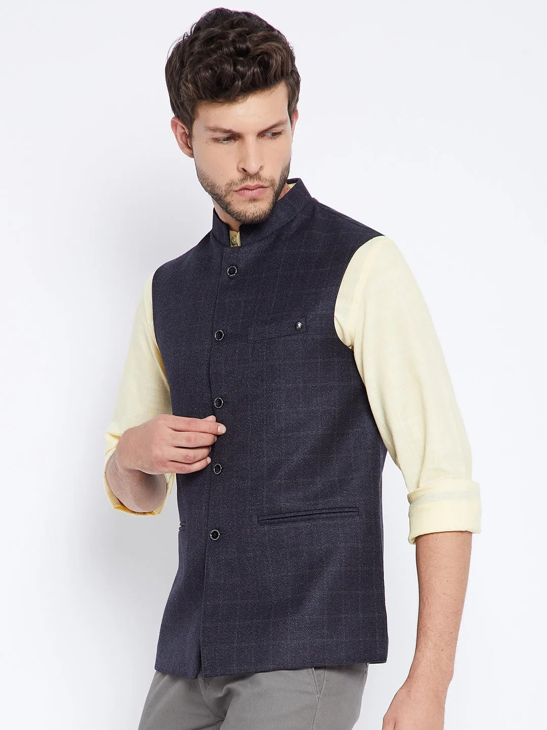 Navy Blue Mandarin Waistcoat
