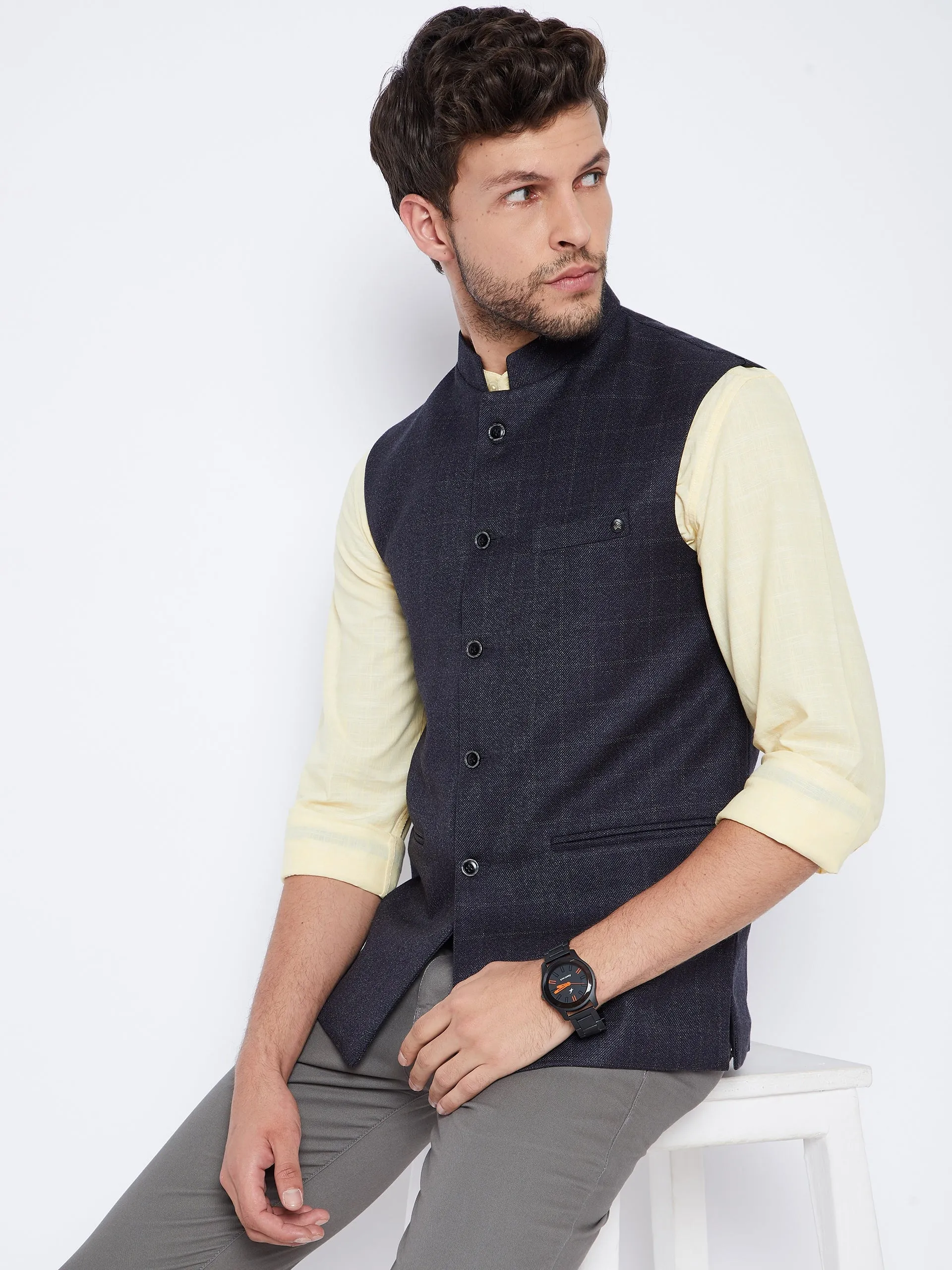 Navy Blue Mandarin Waistcoat