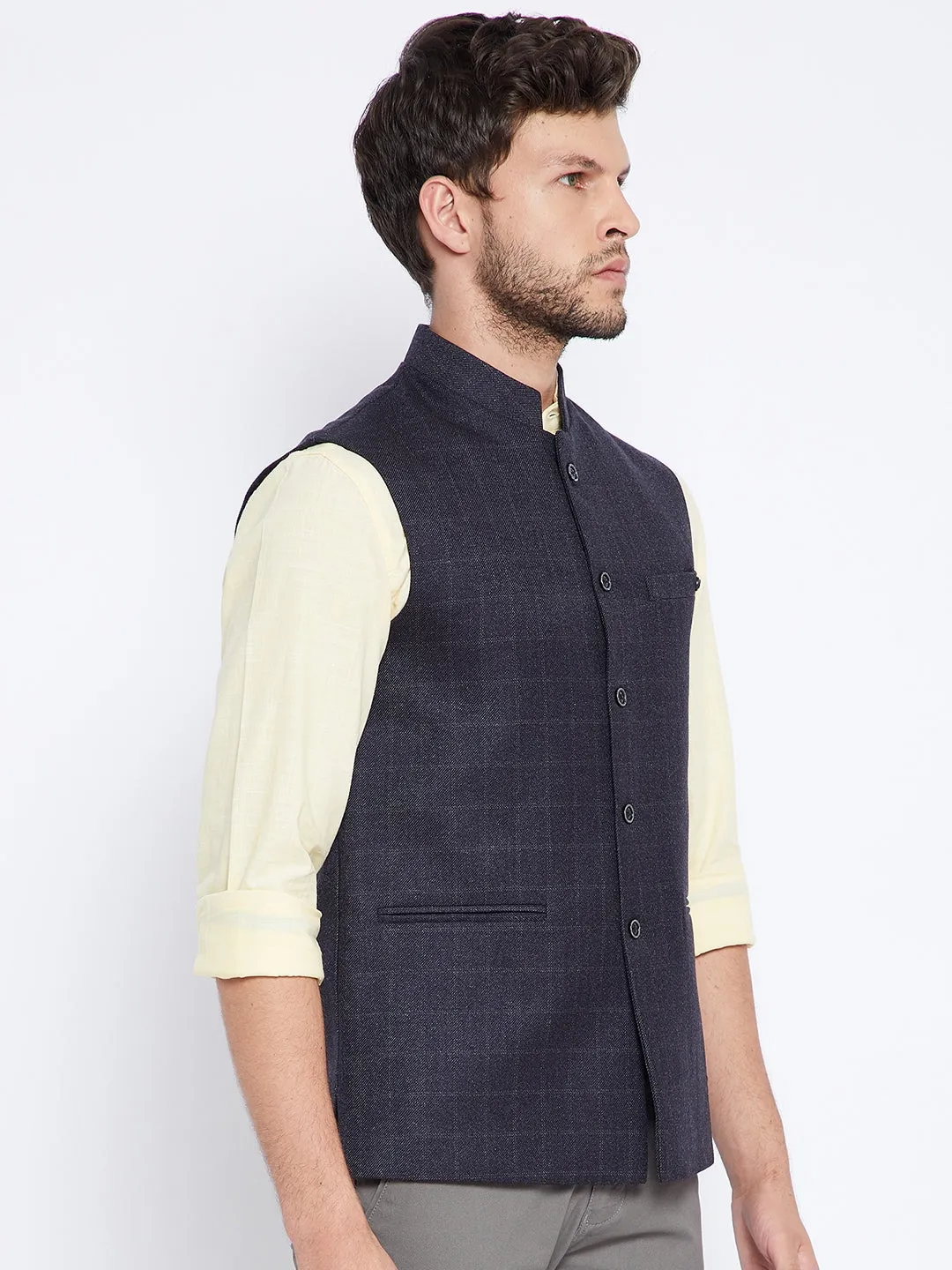 Navy Blue Mandarin Waistcoat
