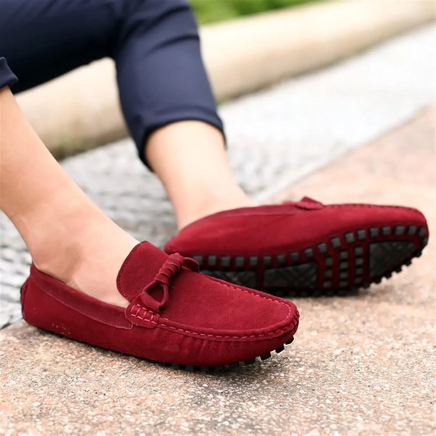 New Mens Loafers Round Toe Driving Loafers Suede Vamp Comfortable Anti-slip Flexible Prom Slip-on