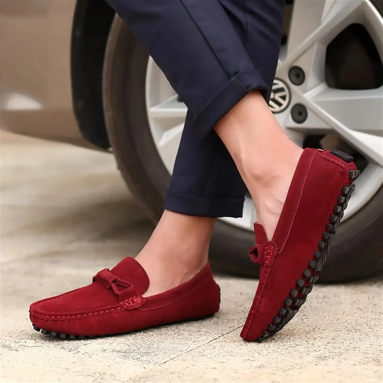 New Mens Loafers Round Toe Driving Loafers Suede Vamp Comfortable Anti-slip Flexible Prom Slip-on