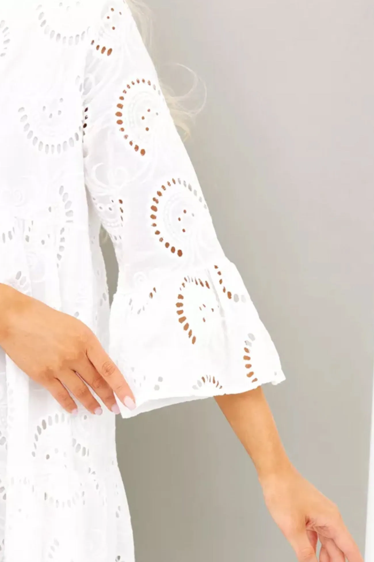 Noa™ - Cotton Dress with Embroidered Sleeves and V-Neckline