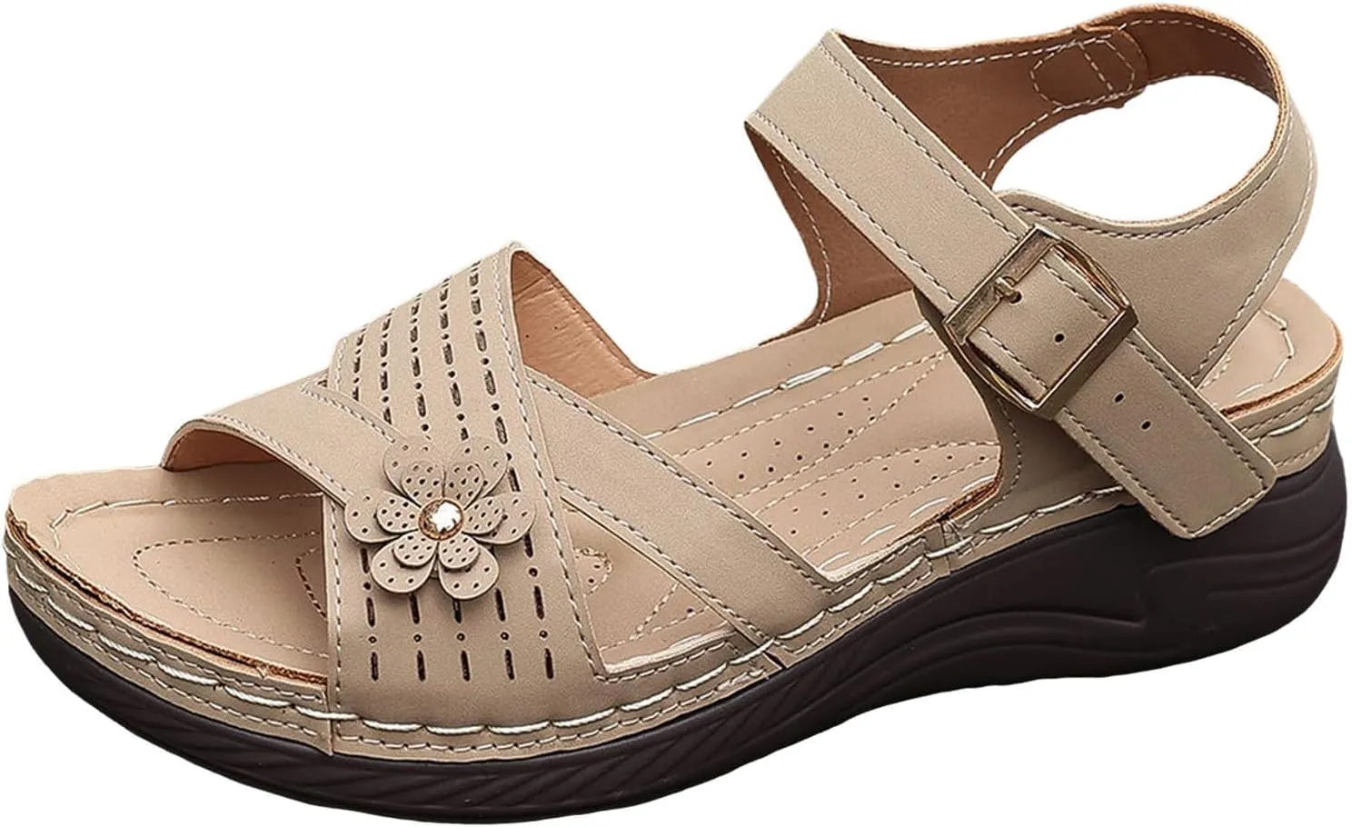 Orthopedic Wide Sandals for Women Arch Support Wedge Sandals Summer Walking Shoes Dressy Open Toe Ankle Strap Casual Sandal Low Heel Slip on Shoe Going Out Beach Shoes
