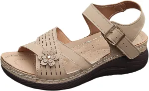 Orthopedic Wide Sandals for Women Arch Support Wedge Sandals Summer Walking Shoes Dressy Open Toe Ankle Strap Casual Sandal Low Heel Slip on Shoe Going Out Beach Shoes