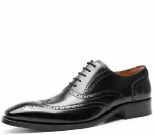 Oxford Shoes for Men Lace Up Brogue Embossed Wing-tip Round Toe Cowhide Non Slip Anti-Slip Block Heel Low Top Slip Resistant Business Suitable for Many Occasions.