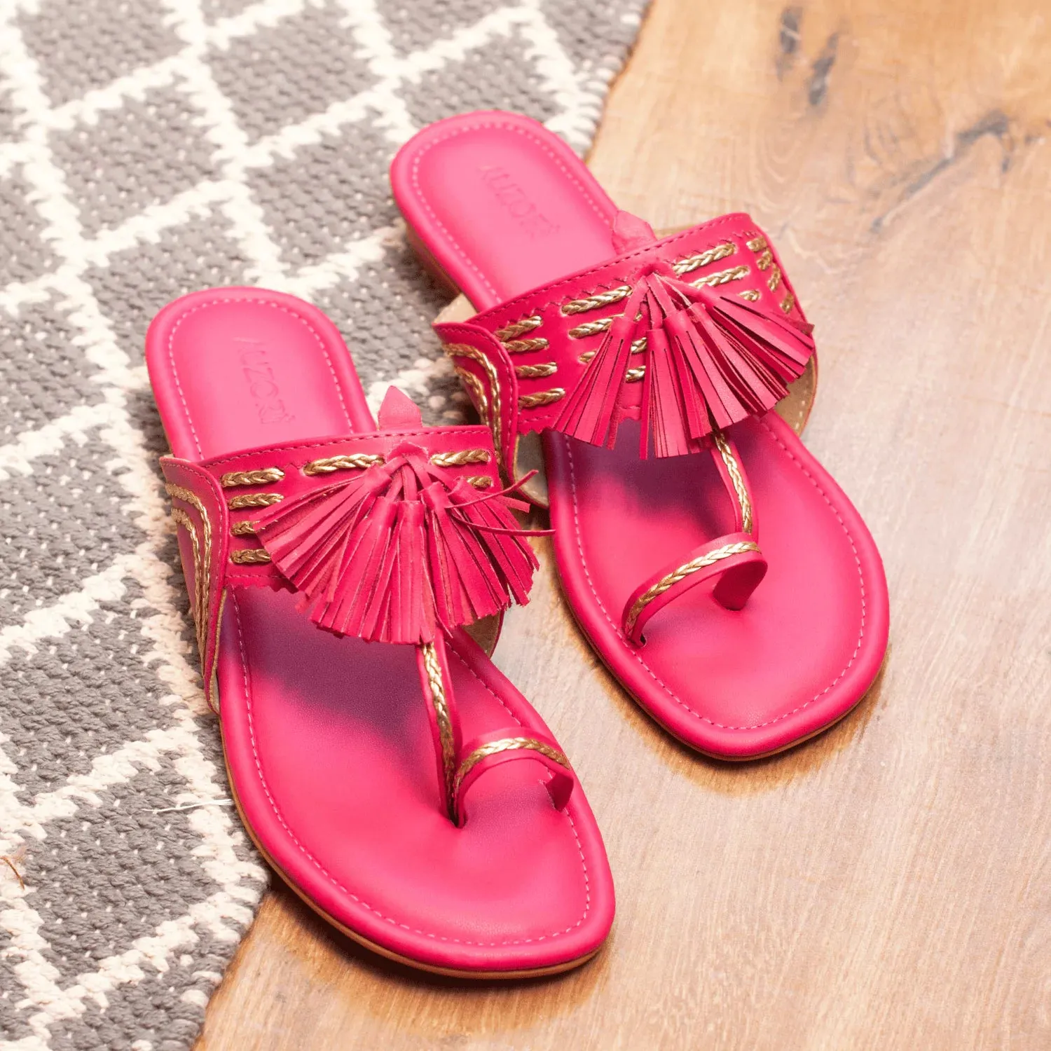 Pink Kolhapuri Flats with Tassels