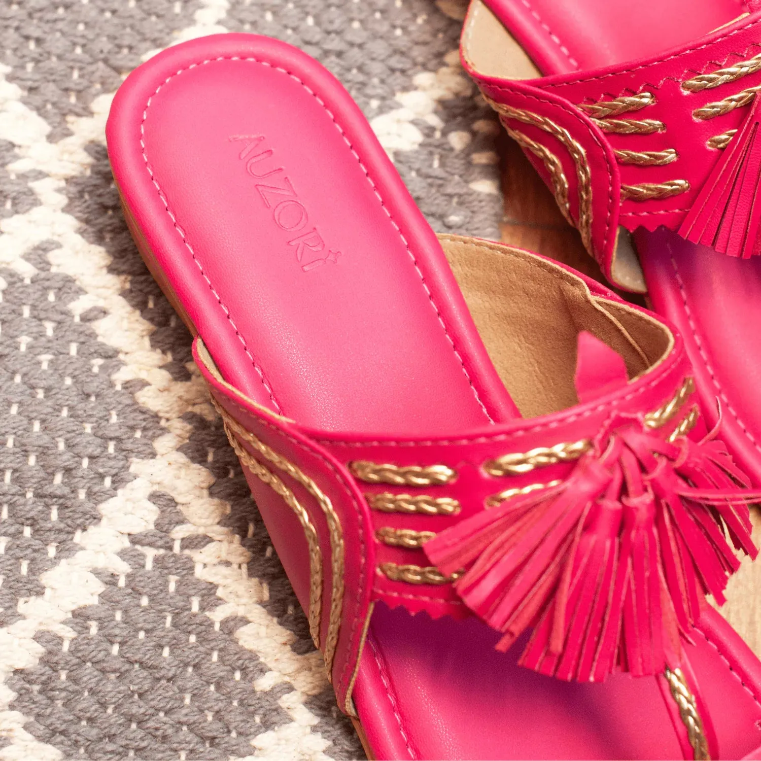 Pink Kolhapuri Flats with Tassels