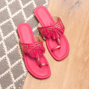 Pink Kolhapuri Flats with Tassels