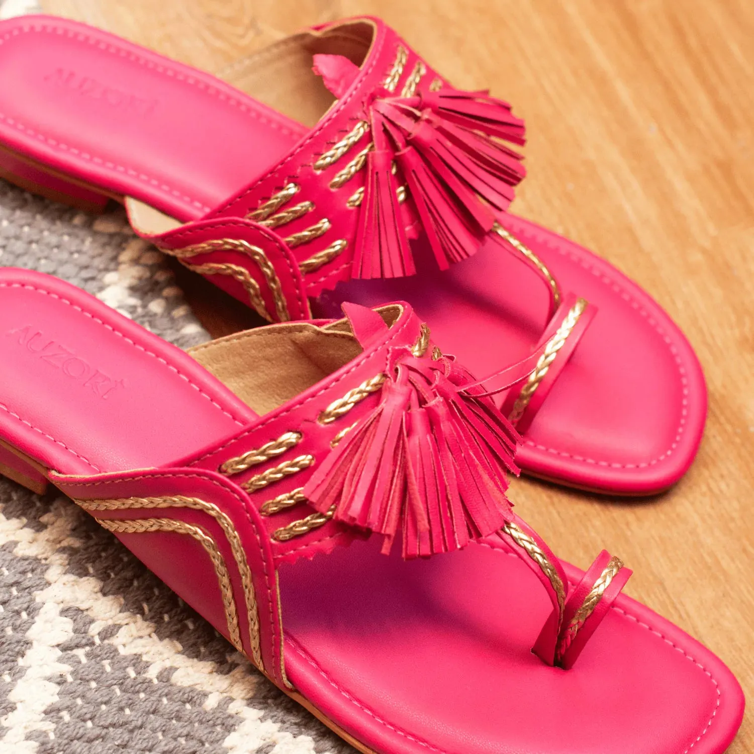 Pink Kolhapuri Flats with Tassels