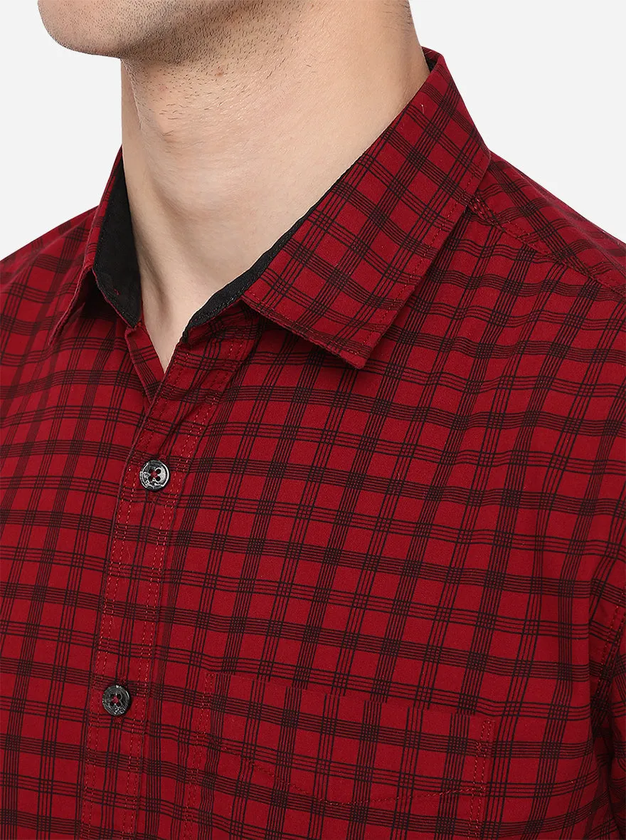 Rumba Red Checked Slim Fit Casual Shirt | Greenfibre
