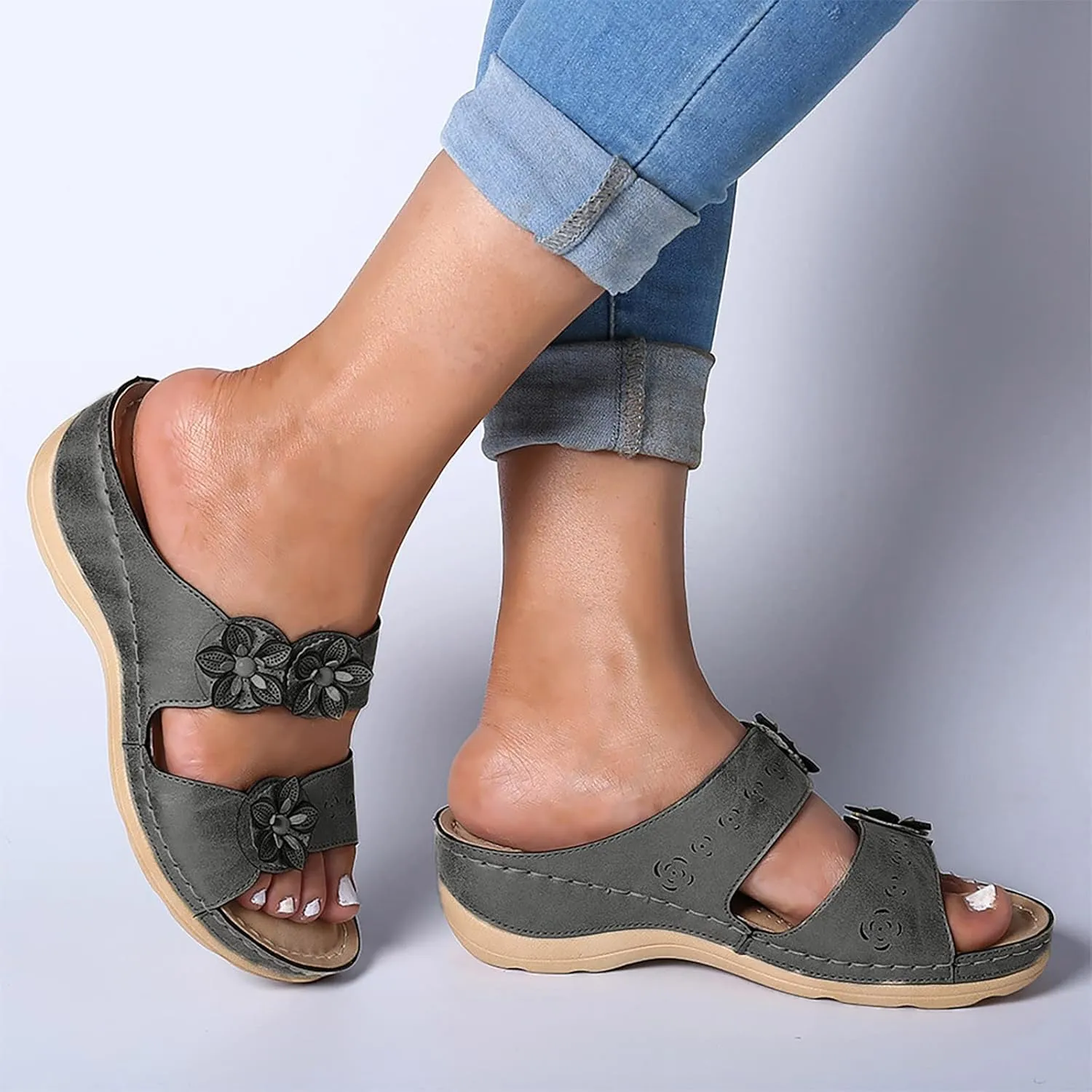 Sandals Women Comfortable, Womens Sandals Premium Orthopedic Open Toe Sandals Retro Anti-Slip Breathable
