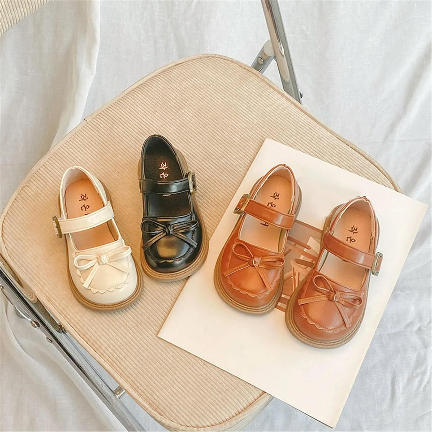sfdgfhyf Toddler Casual Shoes Girls Leather Bow Design Soft Round Toe Dress Flat Shoes Little Kid Shoes for 1 to 12Y