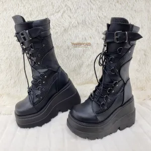 Shaker 70 Black Platform 4.5" Wedge Mid Calf Goth Punk Rave Boots NY