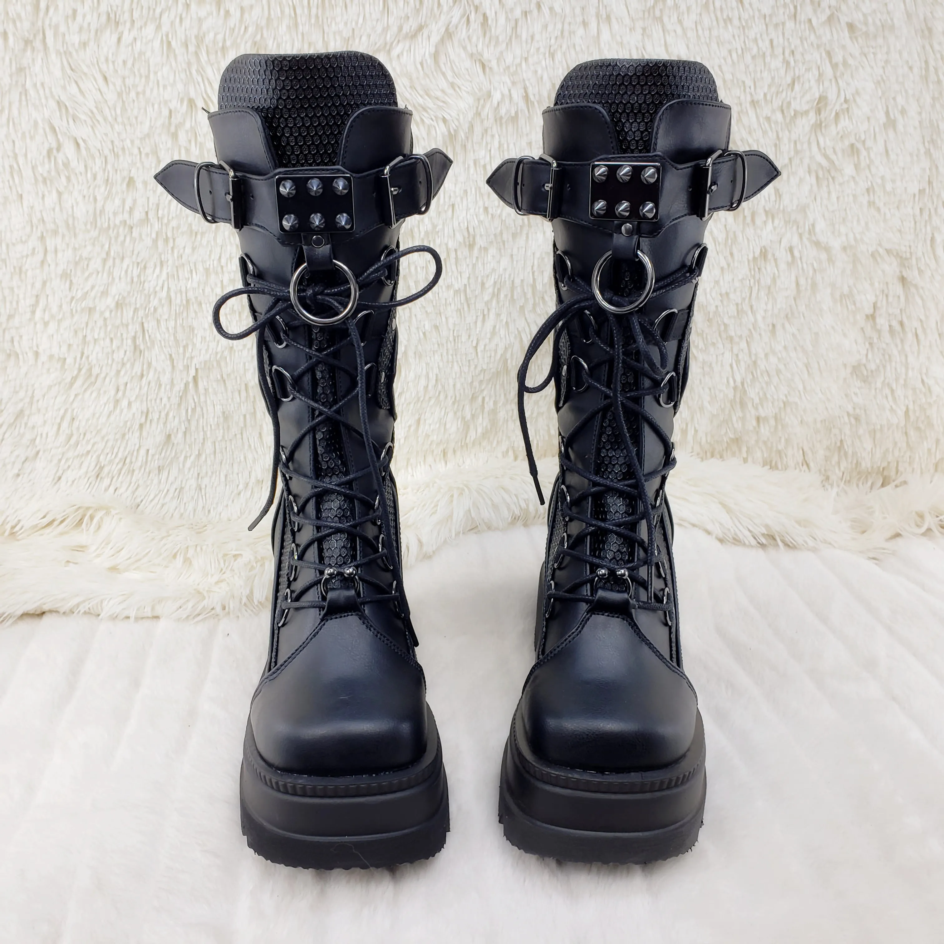 Shaker 70 Black Platform 4.5" Wedge Mid Calf Goth Punk Rave Boots NY